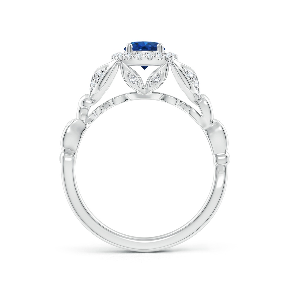 5mm AAA Nature Inspired Blue Sapphire Halo Ring with Leaf Motifs in White Gold product image