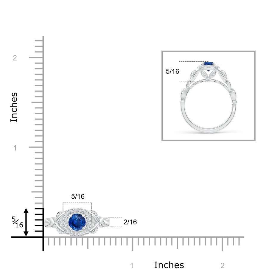 5mm AAA Nature Inspired Blue Sapphire Halo Ring with Leaf Motifs in White Gold product image