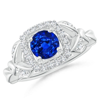 6mm AAAA Nature Inspired Blue Sapphire Halo Ring with Leaf Motifs in P950 Platinum