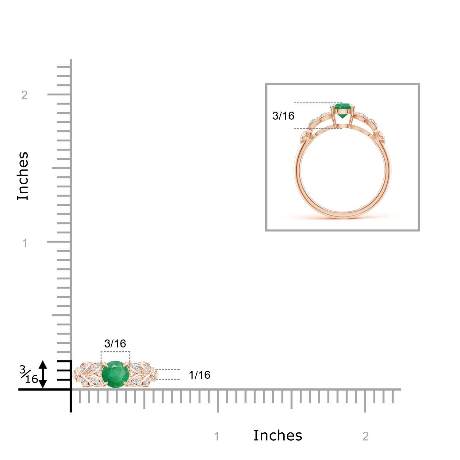 A - Emerald / 0.56 CT / 14 KT Rose Gold