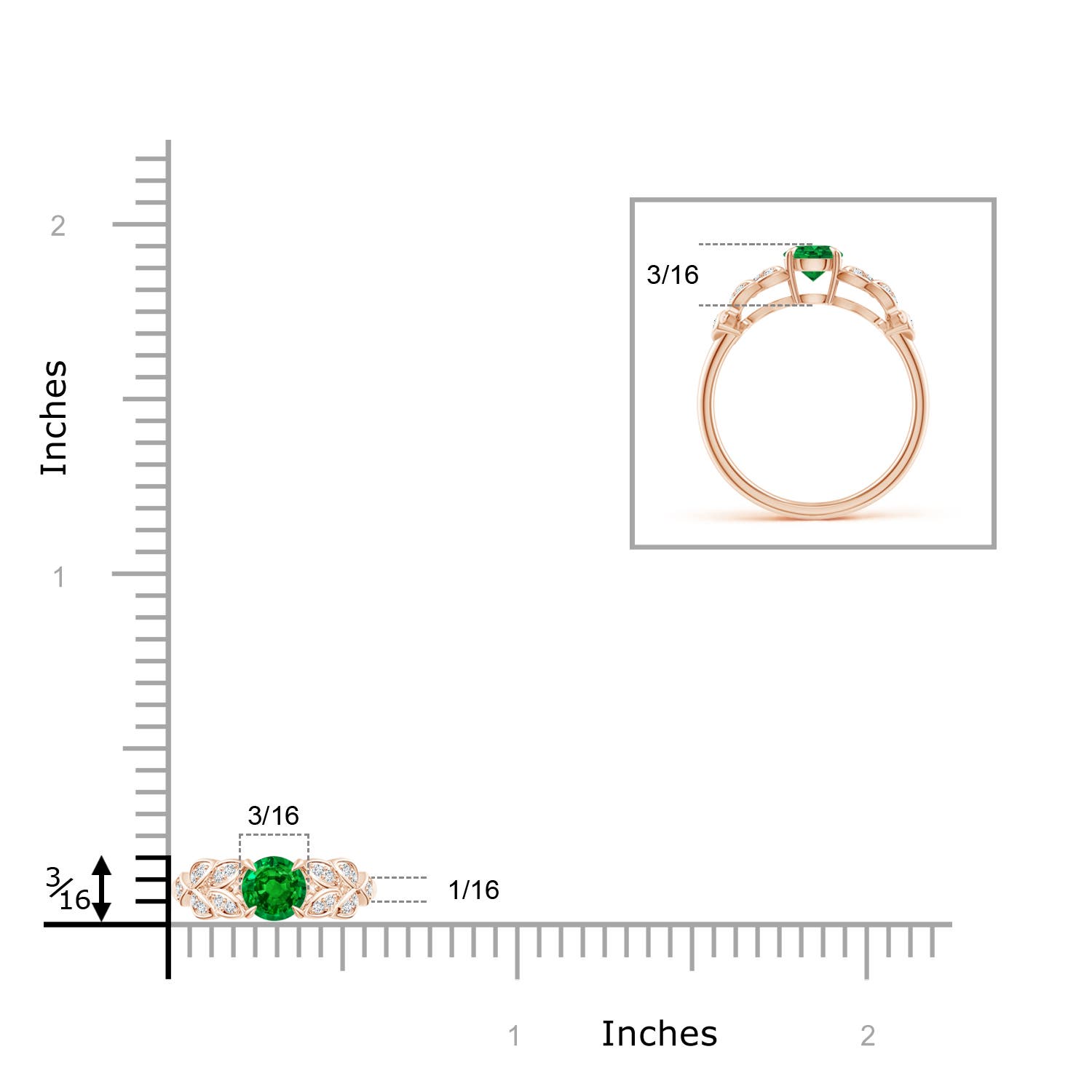 AAAA - Emerald / 0.56 CT / 14 KT Rose Gold