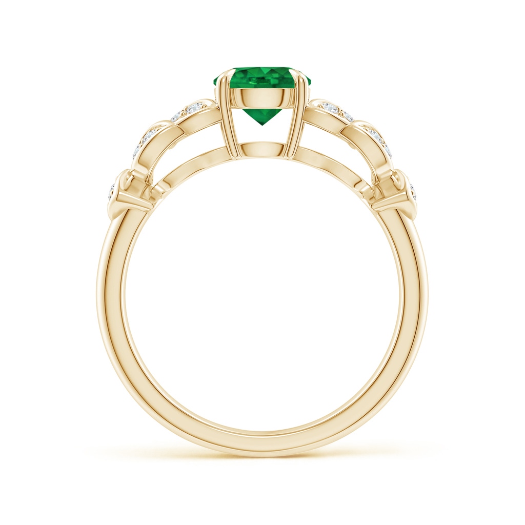 6mm AAA Nature Inspired Round Emerald Leaf Shank Ring in Yellow Gold Product Image