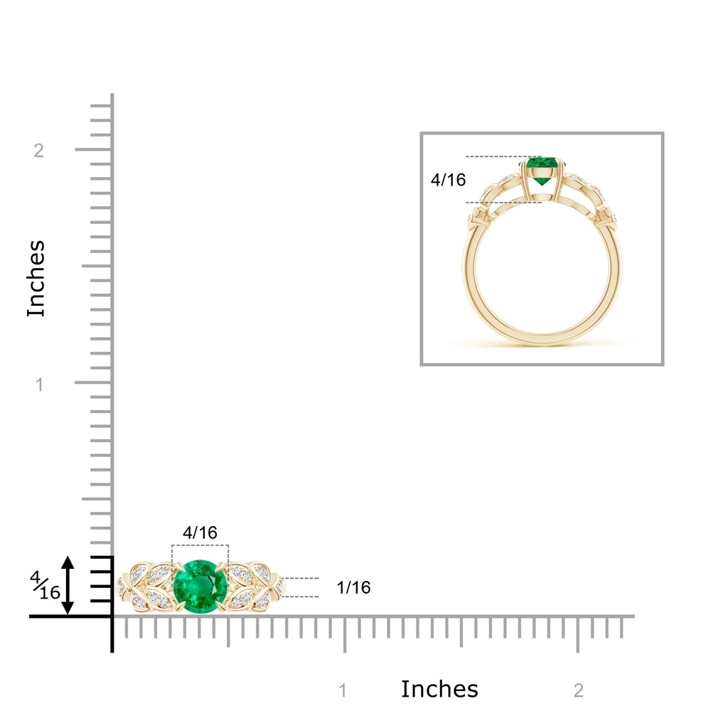 6mm AAA Nature Inspired Round Emerald Leaf Shank Ring in Yellow Gold Product Image