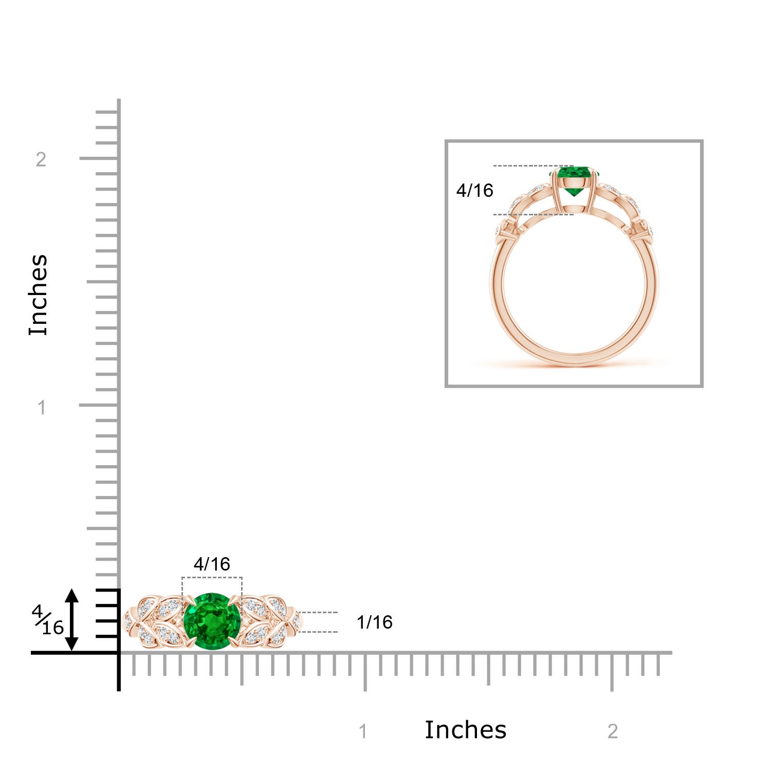 AAAA - Emerald / 0.92 CT / 14 KT Rose Gold