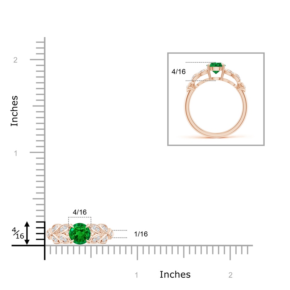 6mm Lab-Grown Nature Inspired Round Emerald Leaf Shank Ring in Rose Gold product image