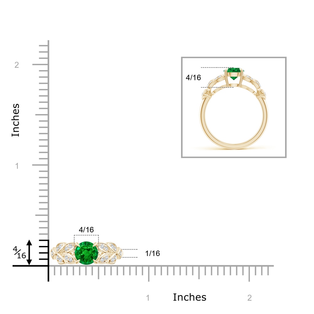 6mm AAAA Nature Inspired Round Emerald Leaf Shank Ring in Yellow Gold Product Image