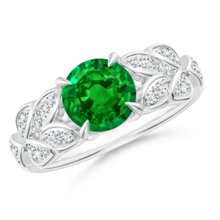 7mm AAAA Nature Inspired Round Emerald Leaf Shank Ring in P950 Platinum