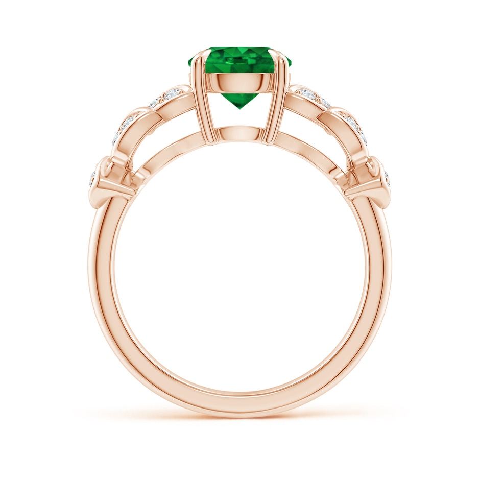 7mm Lab-Grown Nature Inspired Round Emerald Leaf Shank Ring in Rose Gold product image
