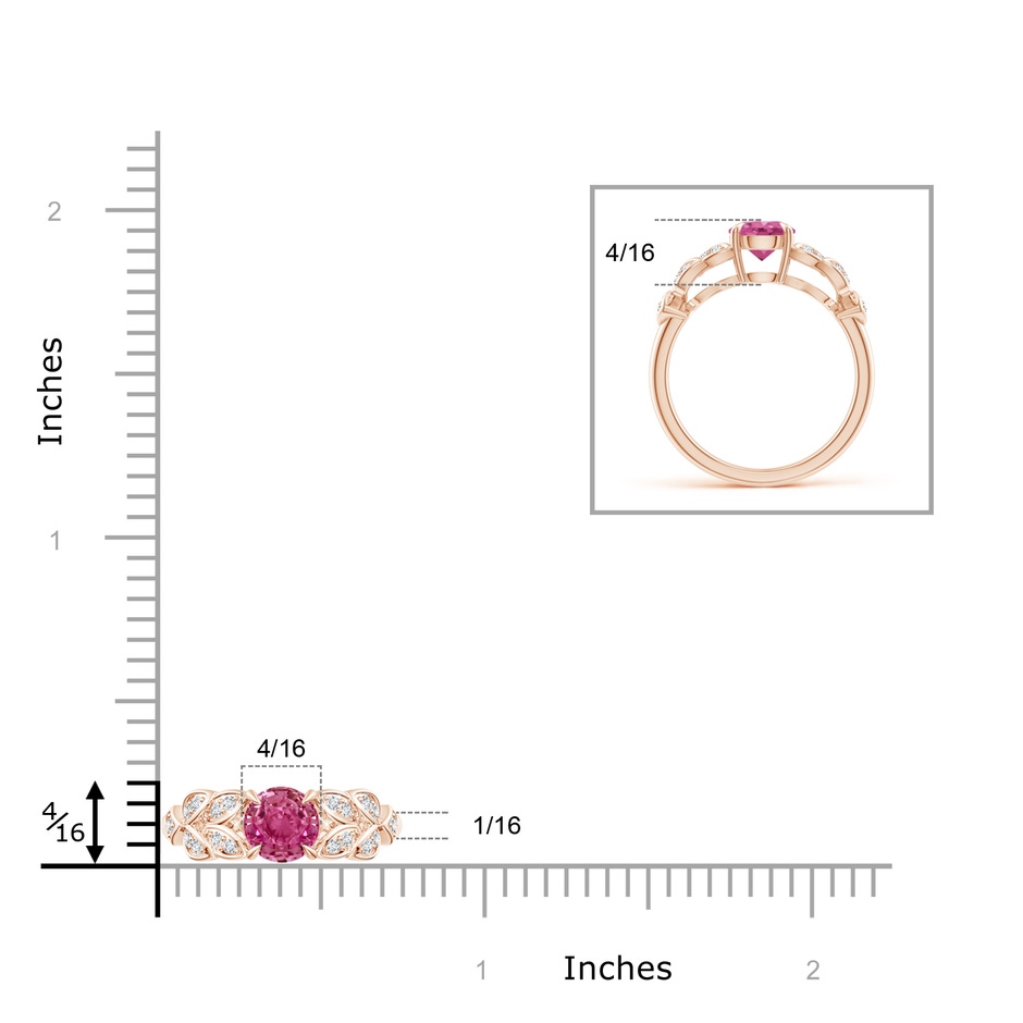 6mm AAAA Nature Inspired Round Pink Sapphire Leaf Shank Ring in Rose Gold Product Image