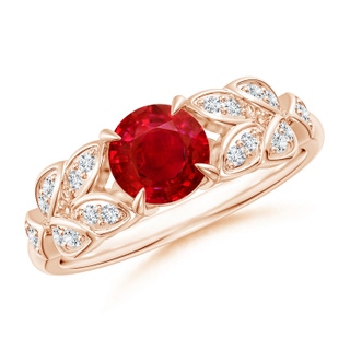 6mm AAA Nature Inspired Round Ruby Leaf Shank Ring in Rose Gold