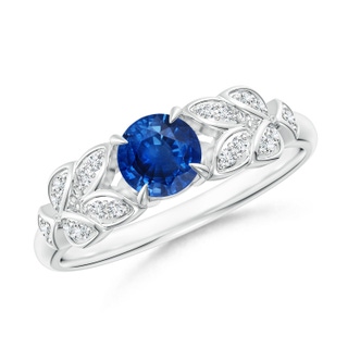 5mm AAA Nature Inspired Round Blue Sapphire Leaf Shank Ring in P950 Platinum