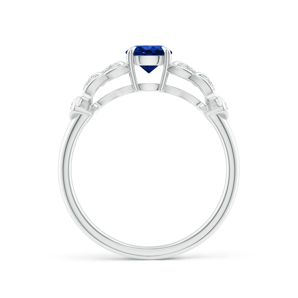 5mm AAAA Nature Inspired Round Blue Sapphire Leaf Shank Ring in White Gold Product Image