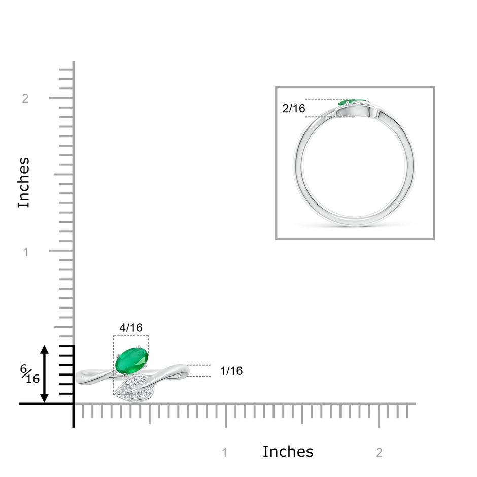 6x4mm A Nature Inspired Emerald Bypass Ring with Diamond Leaf in P950 Platinum product image