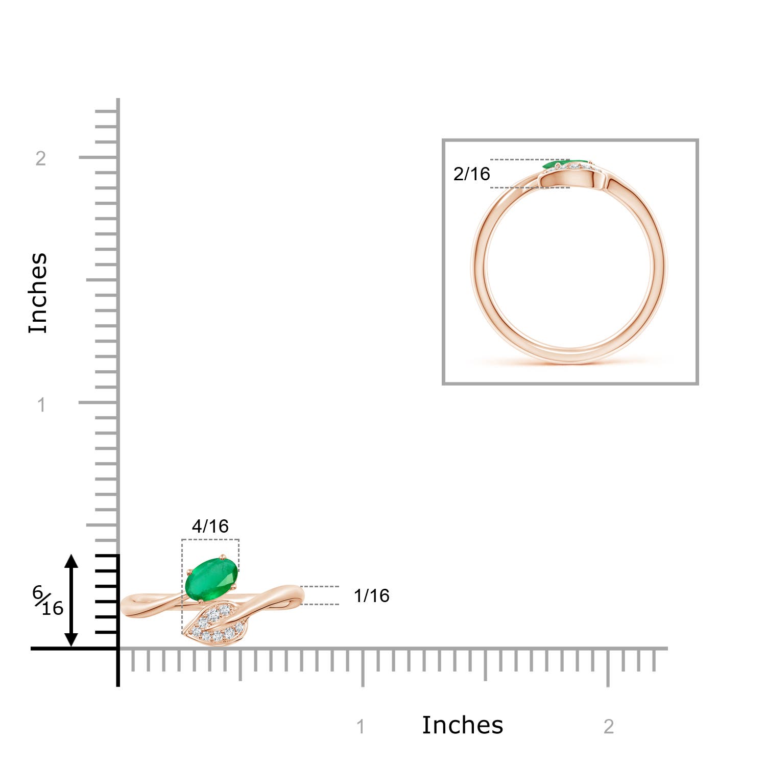 A - Emerald / 0.44 CT / 14 KT Rose Gold