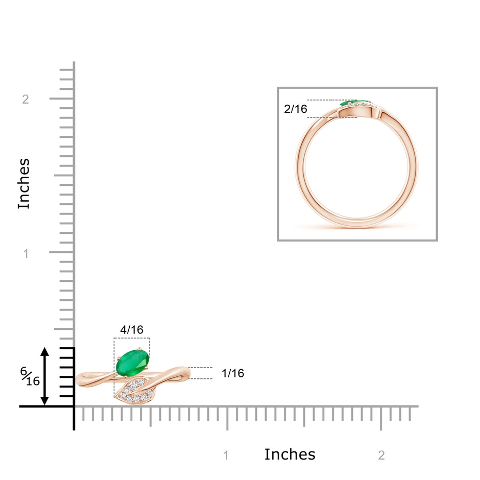 6x4mm A Nature Inspired Emerald Bypass Ring with Diamond Leaf in Rose Gold product image