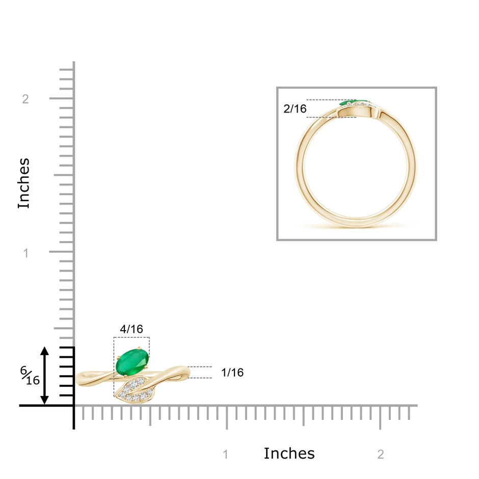 6x4mm A Nature Inspired Emerald Bypass Ring with Diamond Leaf in Yellow Gold product image