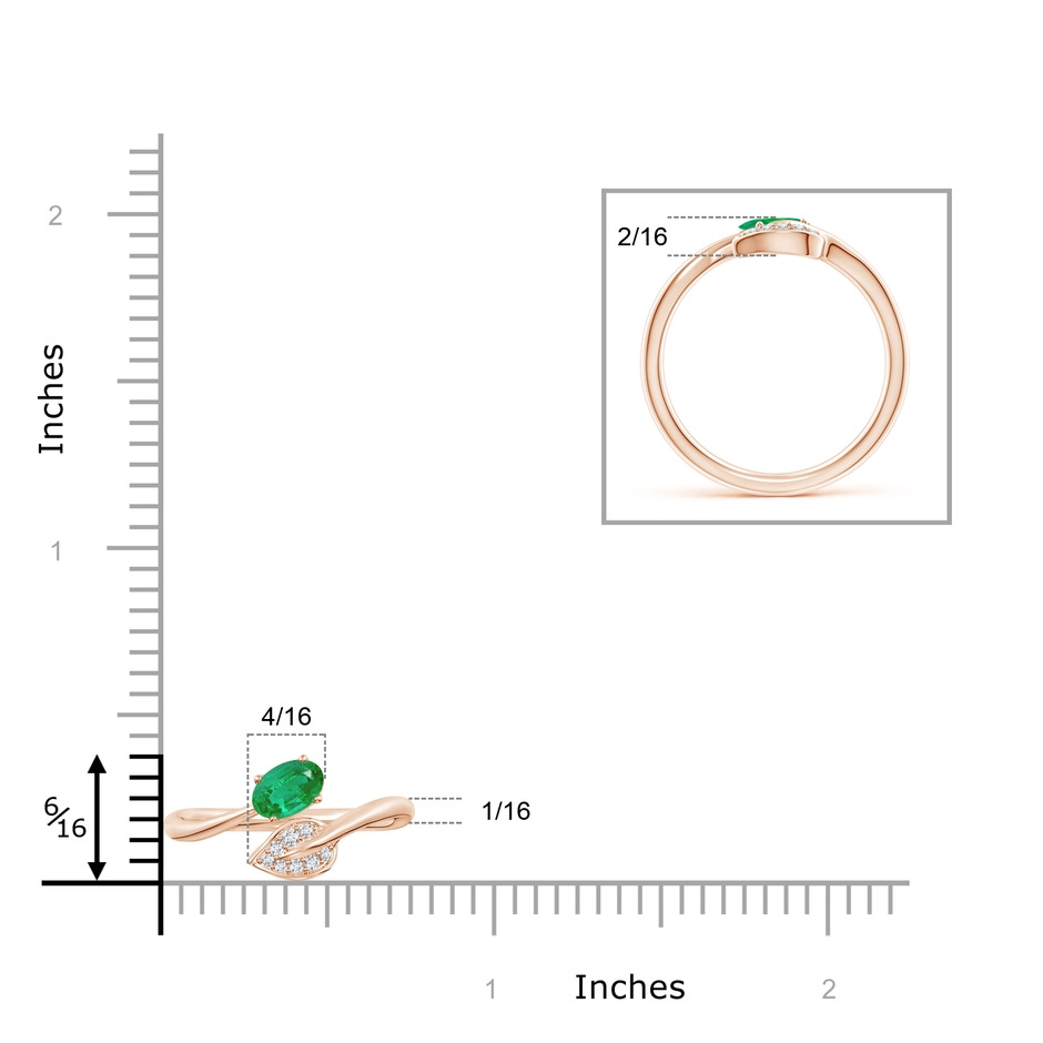 6x4mm AA Nature Inspired Emerald Bypass Ring with Diamond Leaf in Rose Gold product image