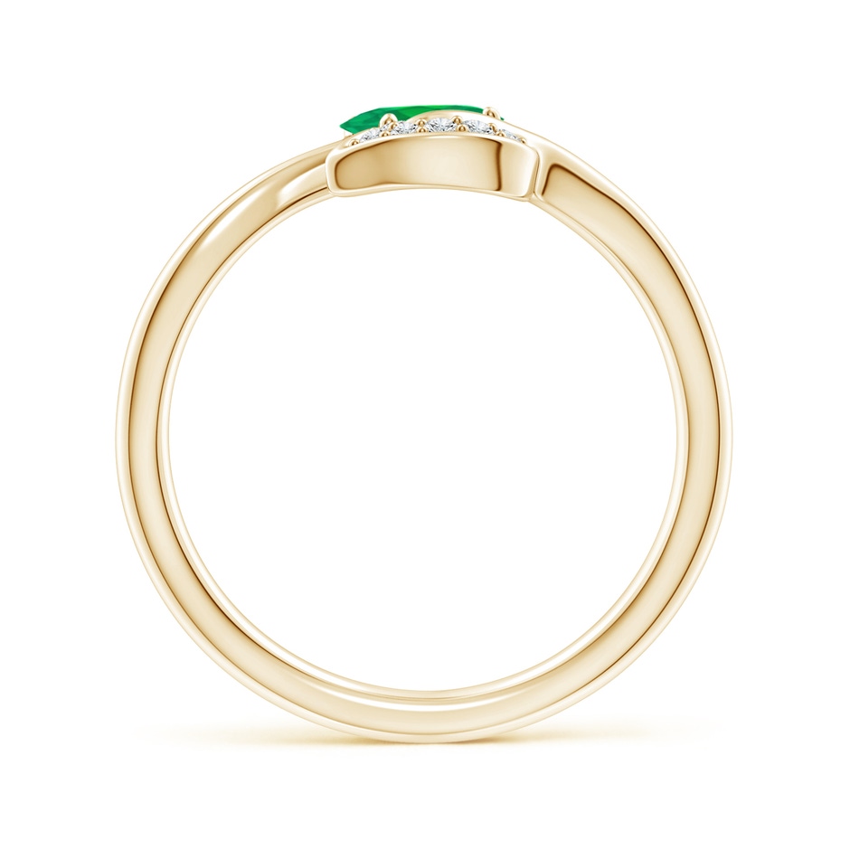 6x4mm AA Nature Inspired Emerald Bypass Ring with Diamond Leaf in Yellow Gold product image