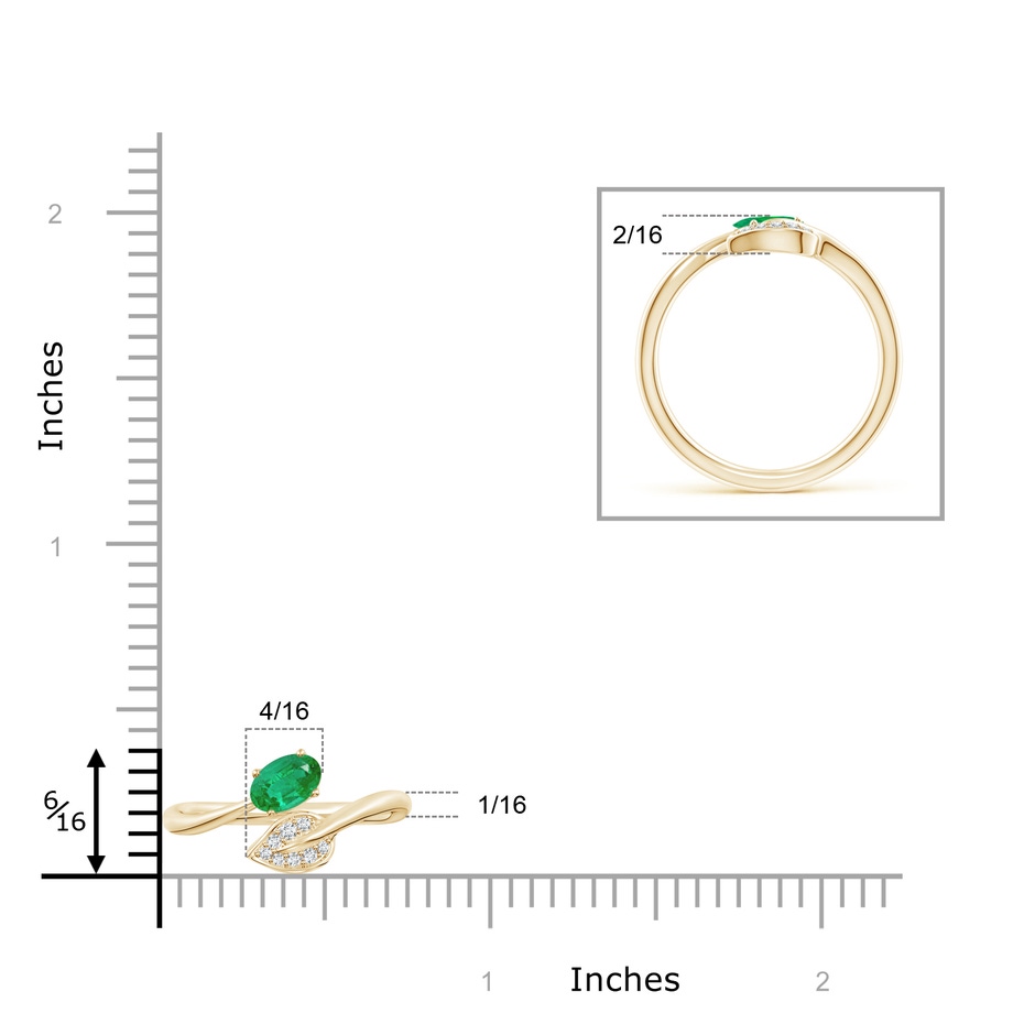 6x4mm AA Nature Inspired Emerald Bypass Ring with Diamond Leaf in Yellow Gold product image