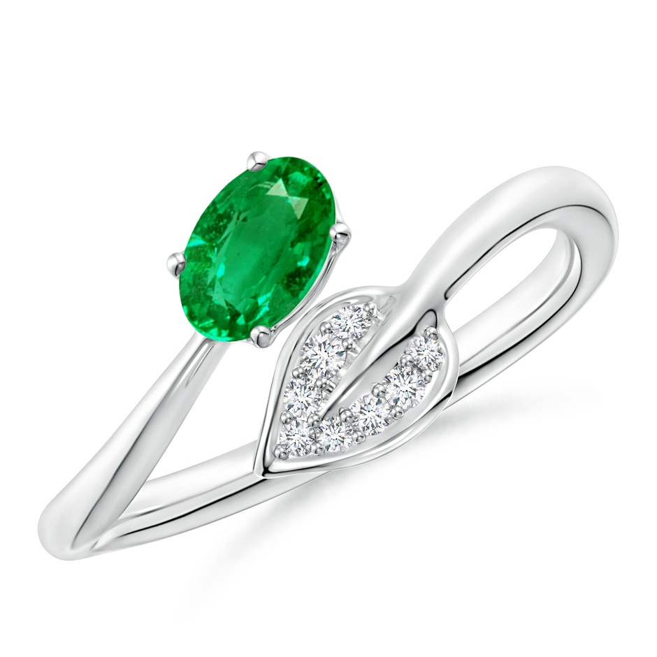 6x4mm AAA Nature Inspired Emerald Bypass Ring with Diamond Leaf in P950 Platinum 