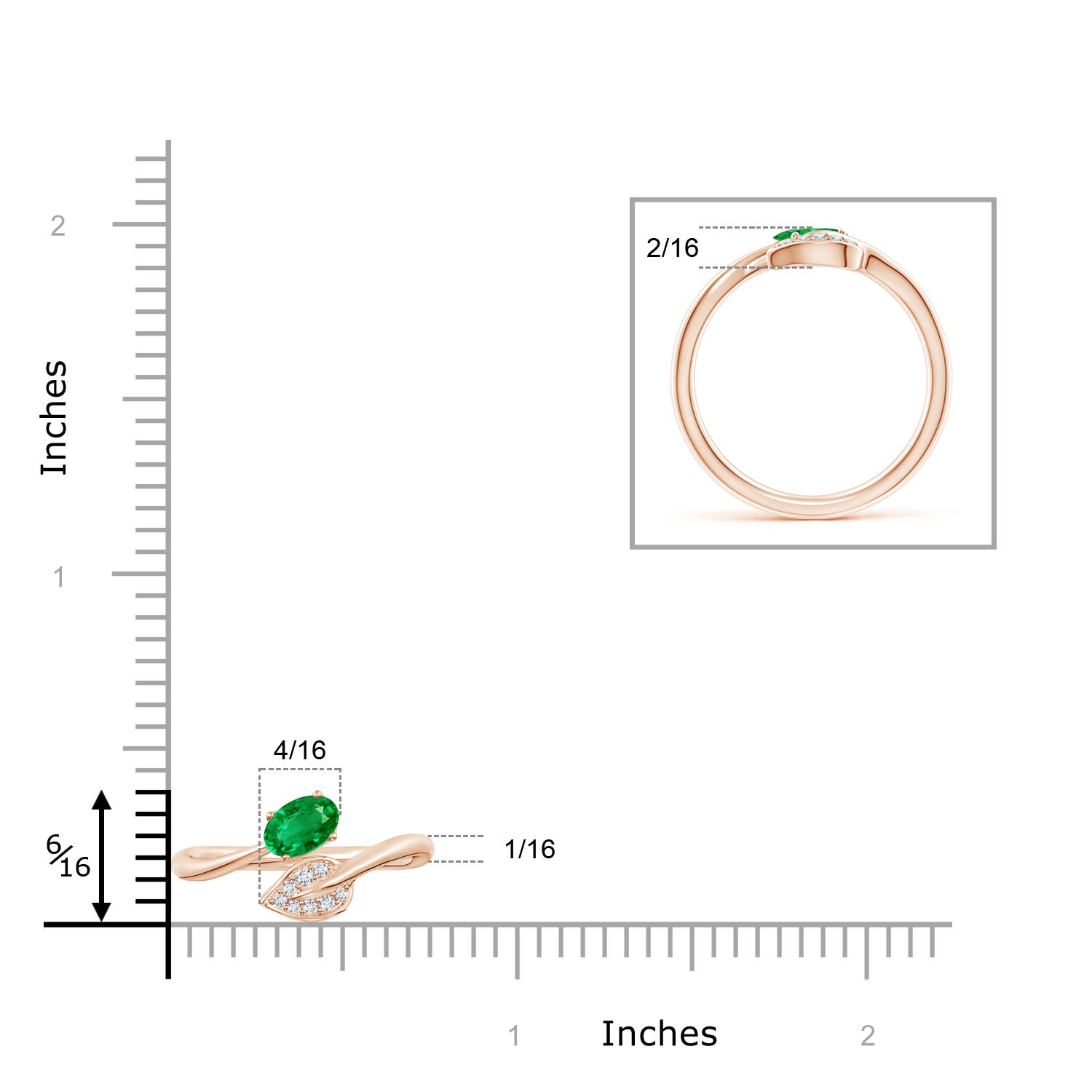 AAA - Emerald / 0.44 CT / 14 KT Rose Gold