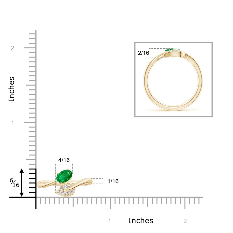 6x4mm AAA Nature Inspired Emerald Bypass Ring with Diamond Leaf in Yellow Gold product image