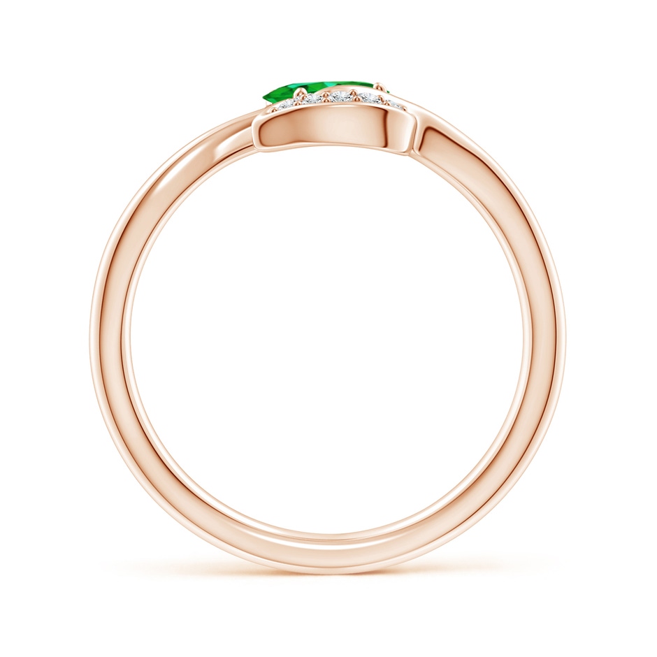6x4mm AAAA Nature Inspired Emerald Bypass Ring with Diamond Leaf in Rose Gold product image