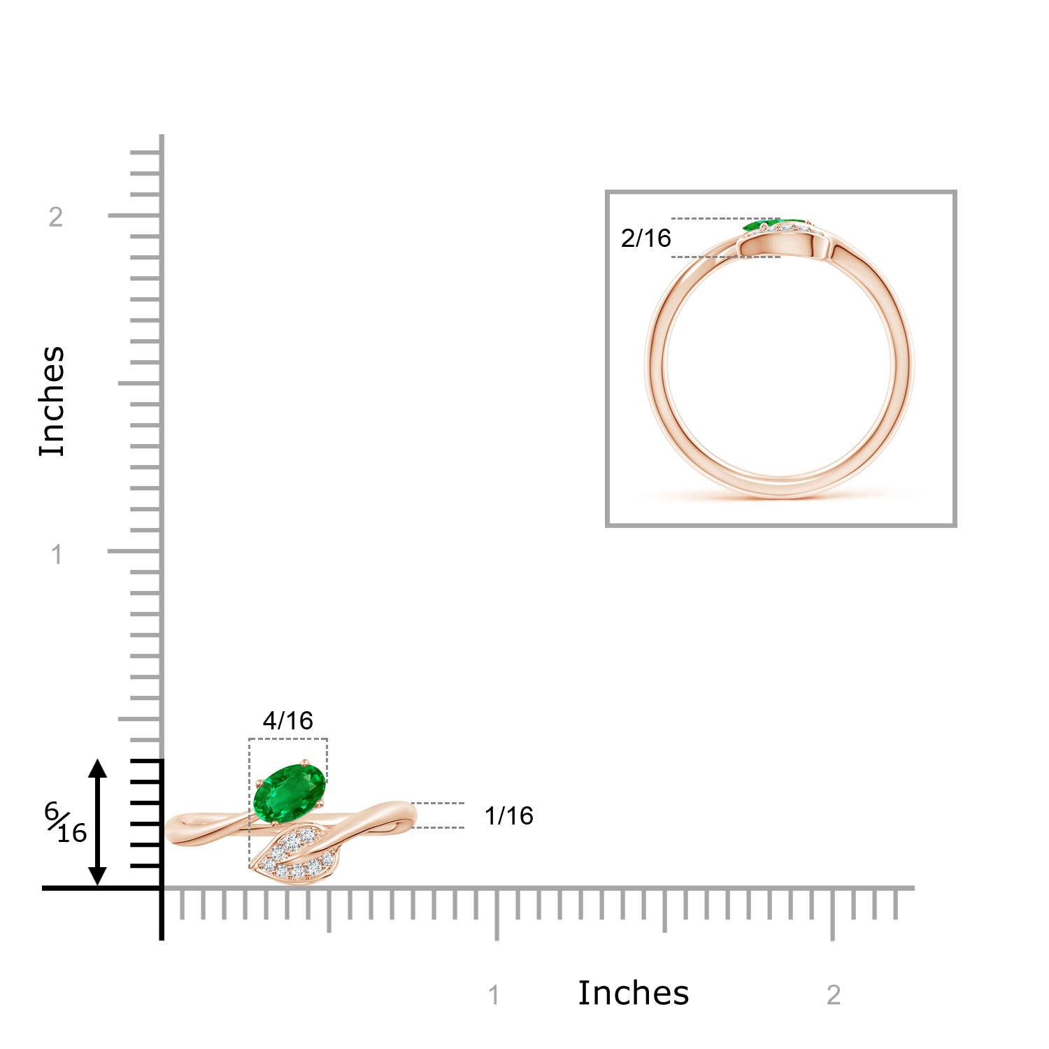 AAAA - Emerald / 0.44 CT / 14 KT Rose Gold