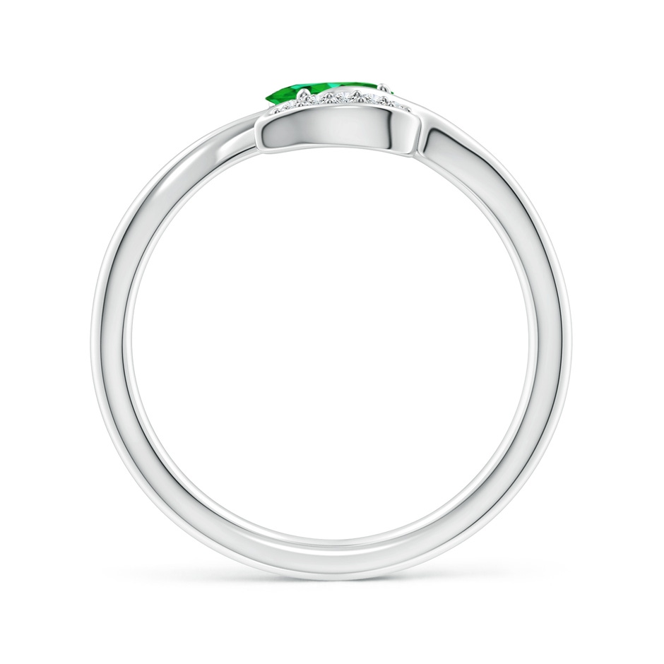 6x4mm AAAA Nature Inspired Emerald Bypass Ring with Diamond Leaf in White Gold product image