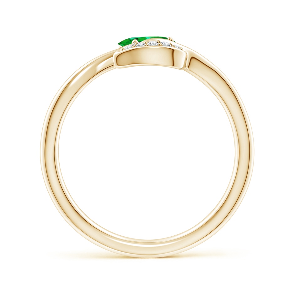 6x4mm AAAA Nature Inspired Emerald Bypass Ring with Diamond Leaf in Yellow Gold product image