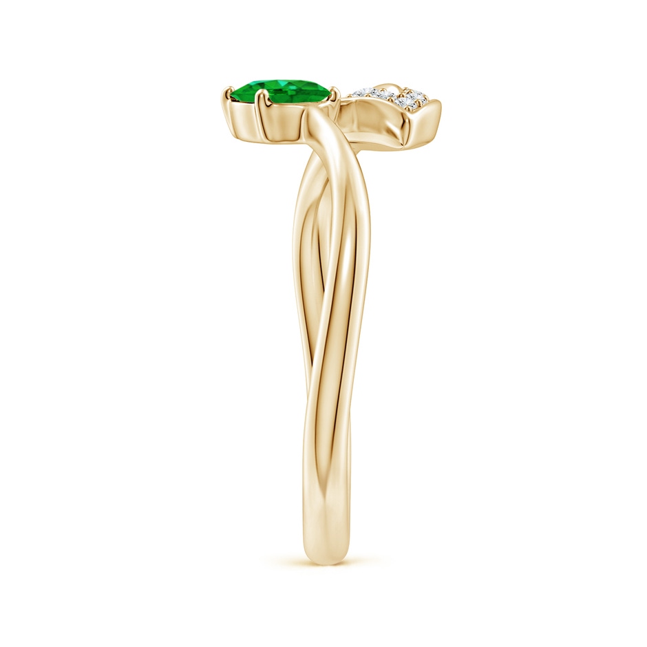 6x4mm AAAA Nature Inspired Emerald Bypass Ring with Diamond Leaf in Yellow Gold product image