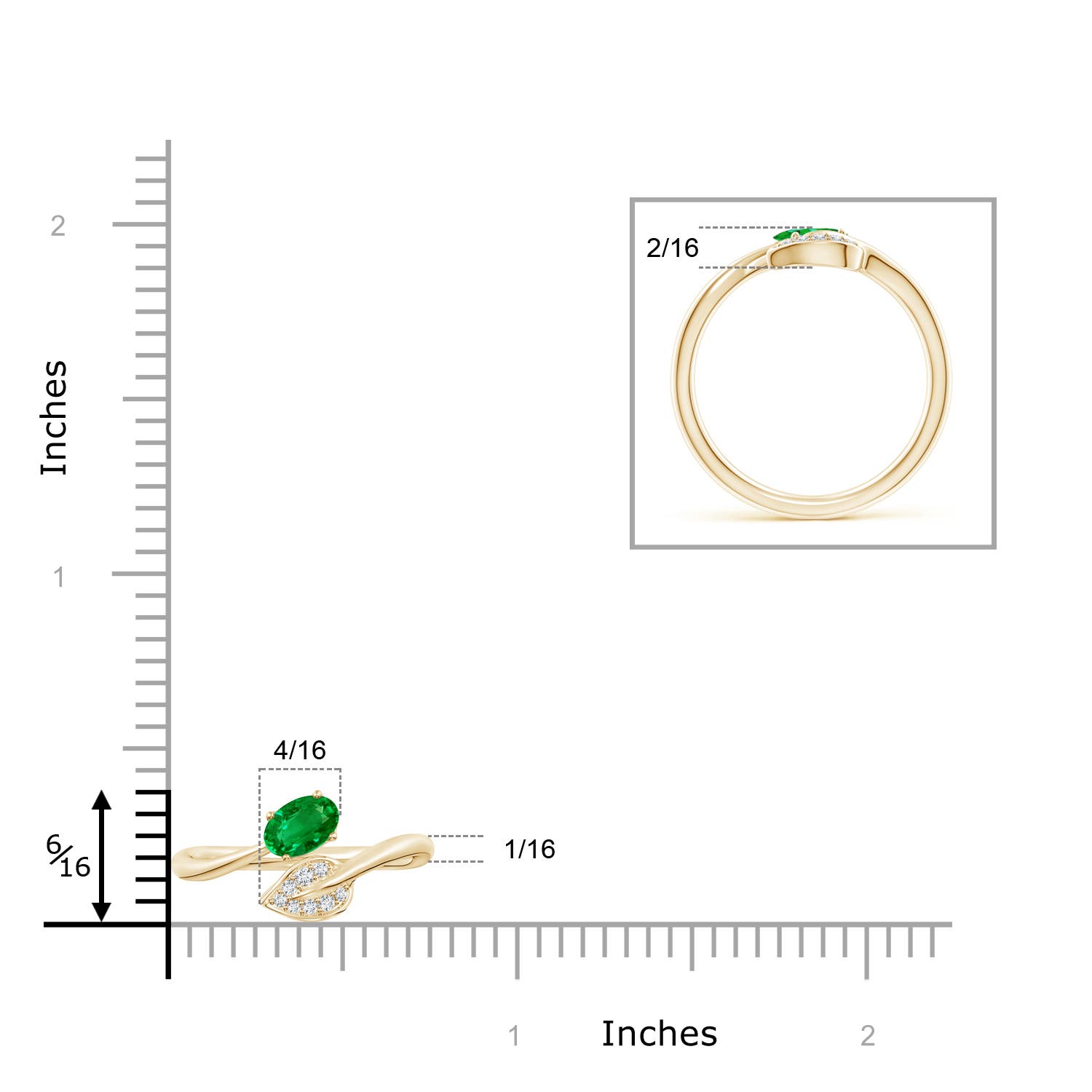 AAAA - Emerald / 0.44 CT / 14 KT Yellow Gold