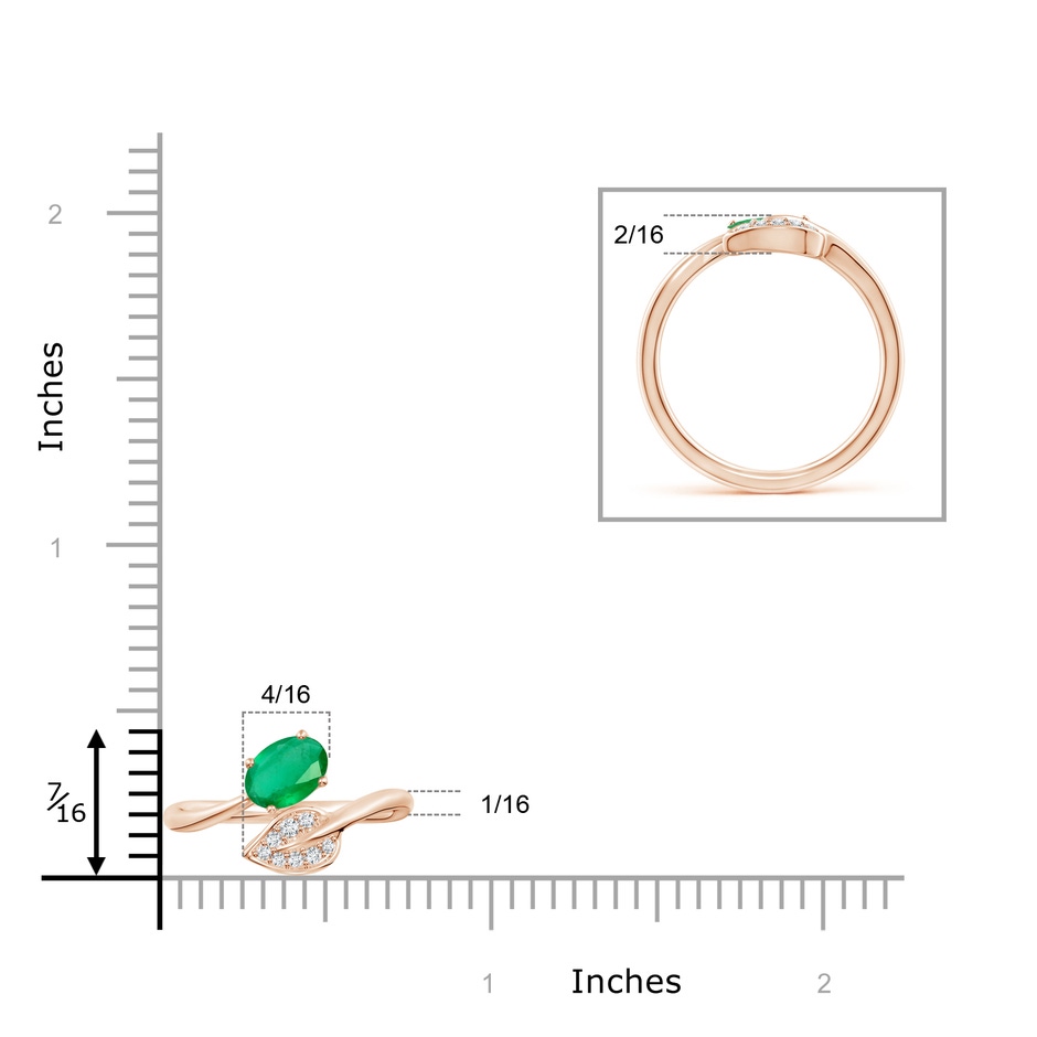 7x5mm A Nature Inspired Emerald Bypass Ring with Diamond Leaf in Rose Gold product image