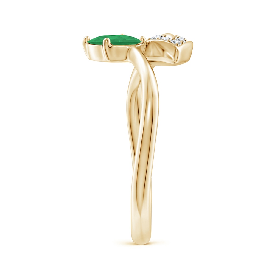 7x5mm A Nature Inspired Emerald Bypass Ring with Diamond Leaf in Yellow Gold product image