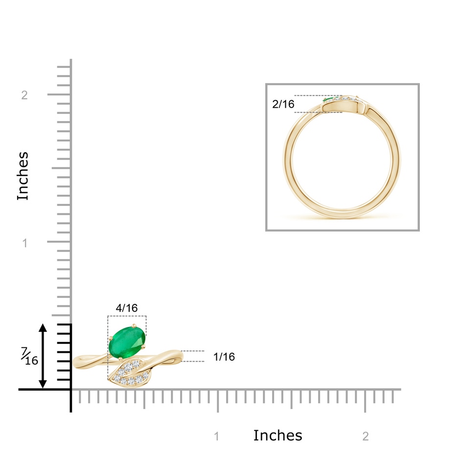 7x5mm A Nature Inspired Emerald Bypass Ring with Diamond Leaf in Yellow Gold product image