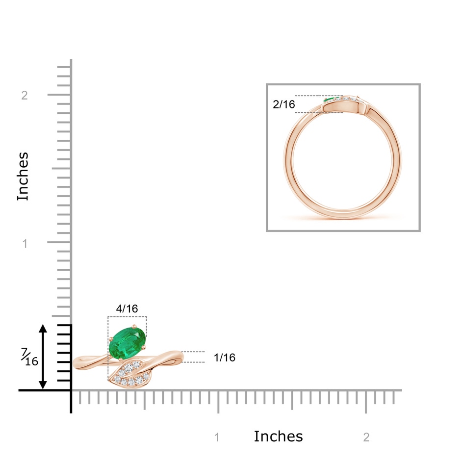 7x5mm AA Nature Inspired Emerald Bypass Ring with Diamond Leaf in Rose Gold product image