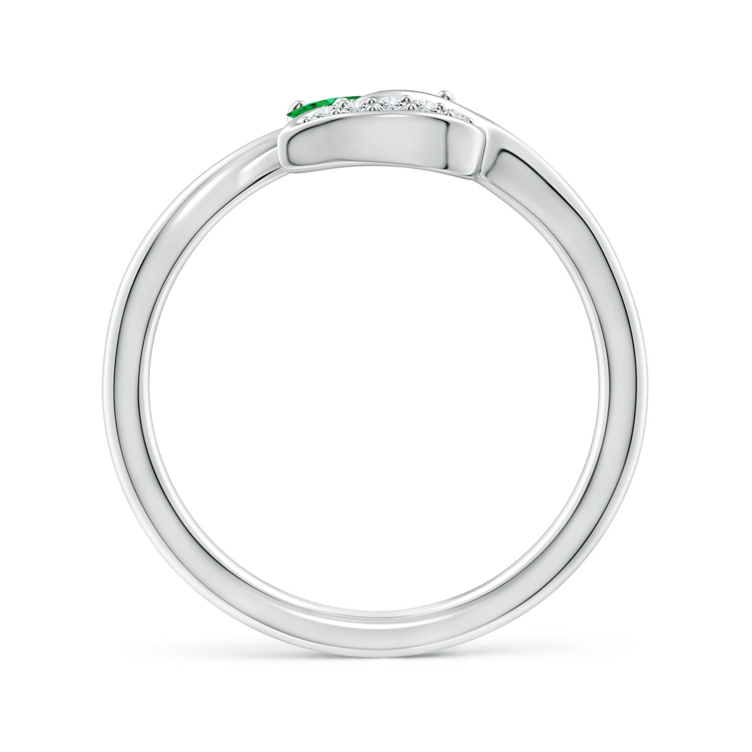 7x5mm AAA Nature Inspired Emerald Bypass Ring with Diamond Leaf in P950 Platinum