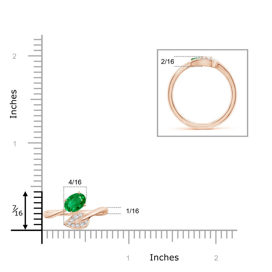 7x5mm AAA Nature Inspired Emerald Bypass Ring with Diamond Leaf in Rose Gold product image