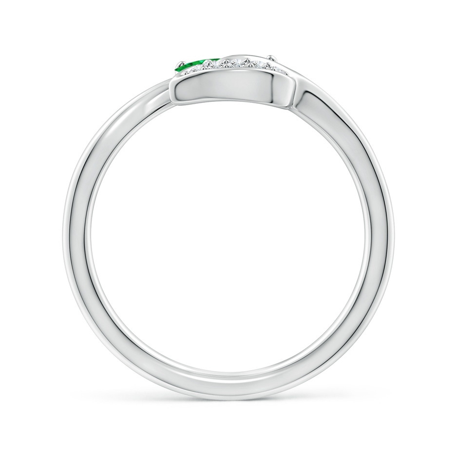 7x5mm AAA Nature Inspired Emerald Bypass Ring with Diamond Leaf in White Gold product image