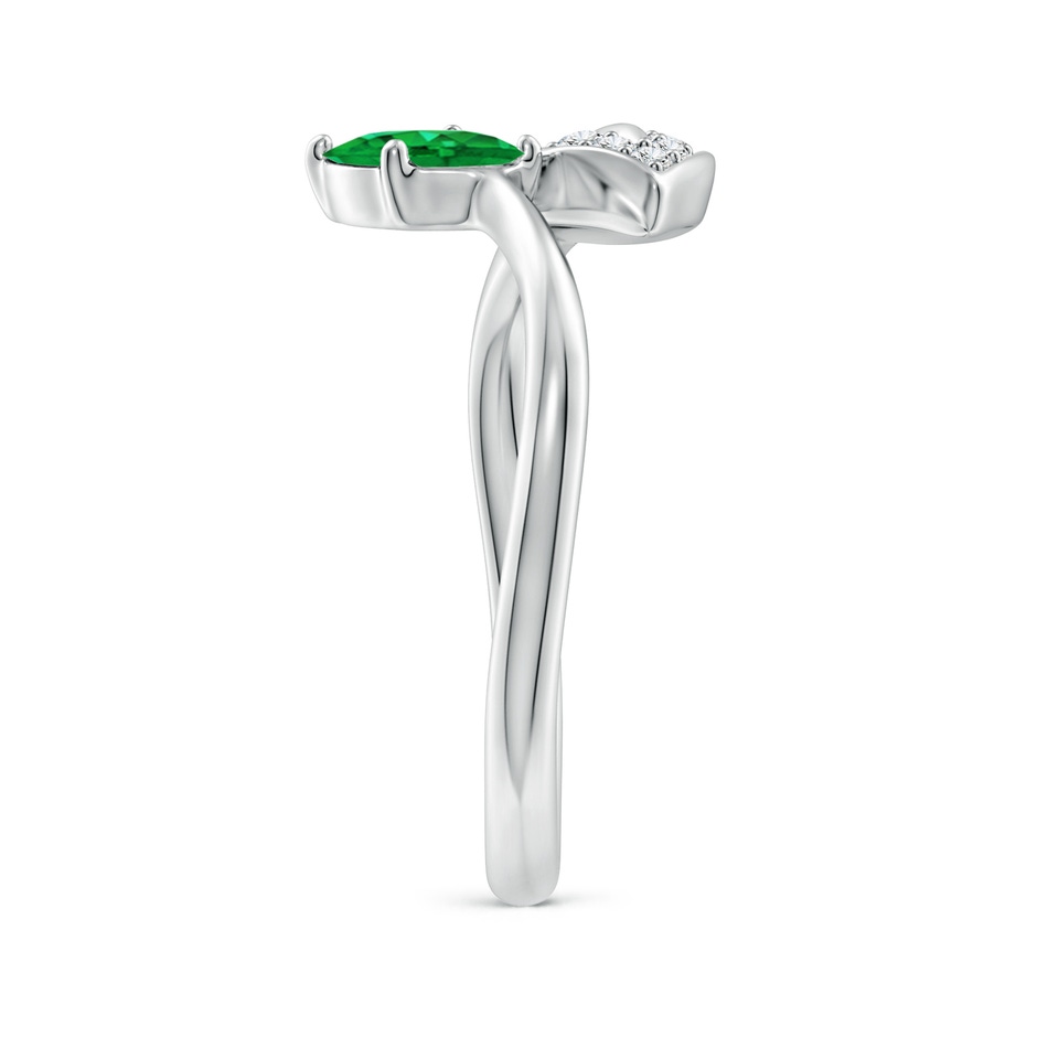 7x5mm AAA Nature Inspired Emerald Bypass Ring with Diamond Leaf in White Gold product image