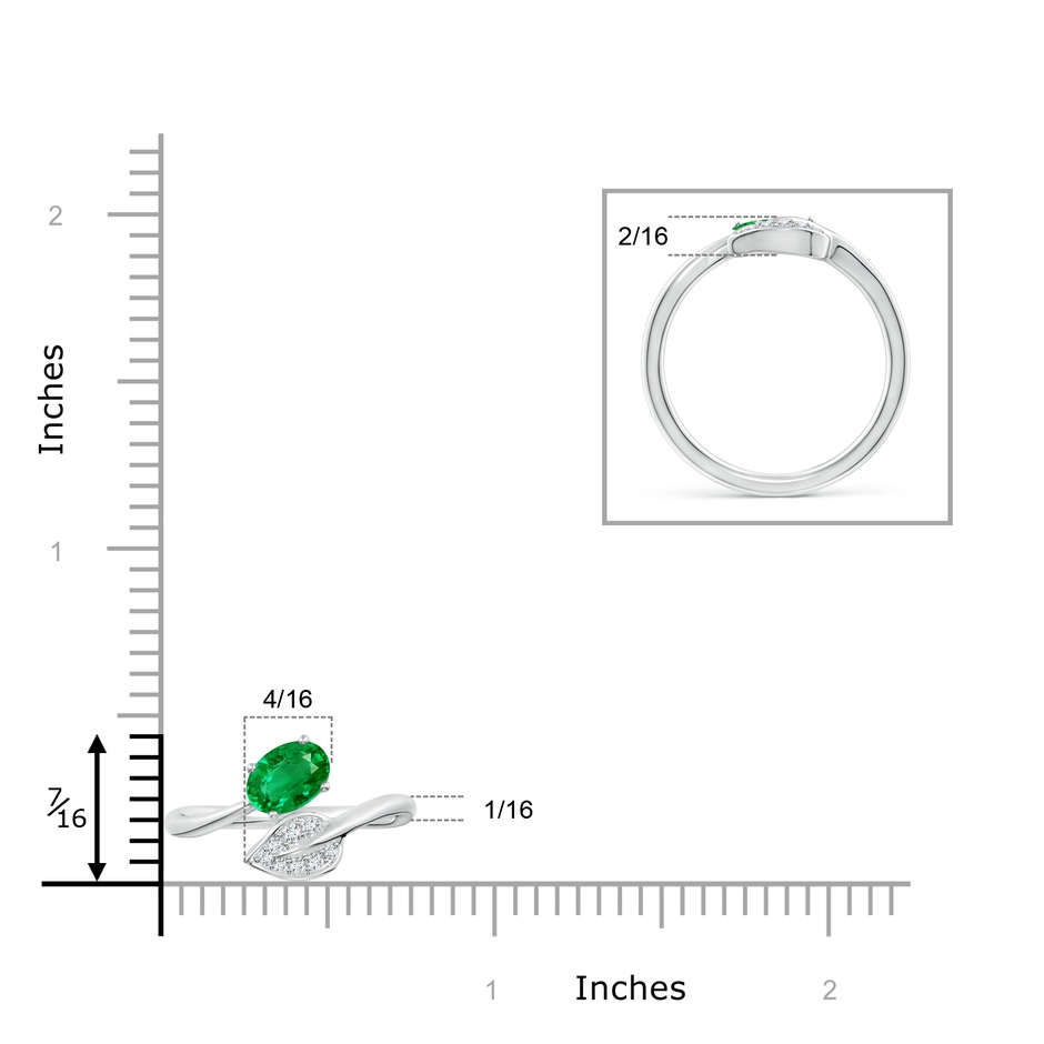 7x5mm AAA Nature Inspired Emerald Bypass Ring with Diamond Leaf in White Gold product image