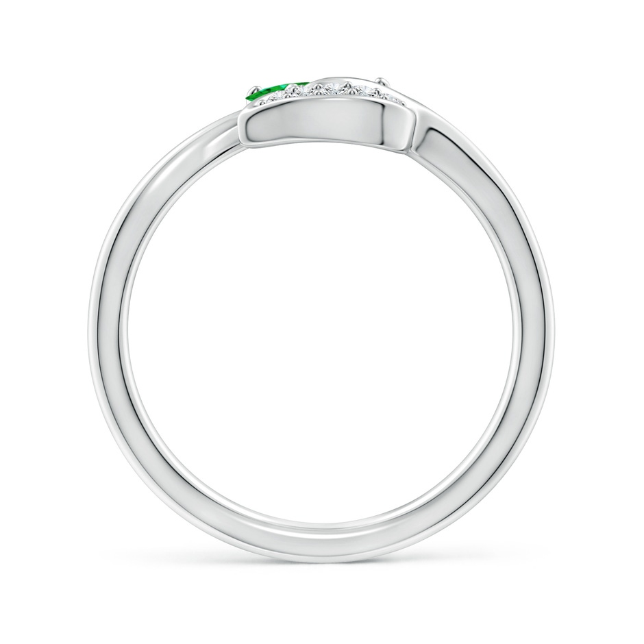 7x5mm AAAA Nature Inspired Emerald Bypass Ring with Diamond Leaf in White Gold product image