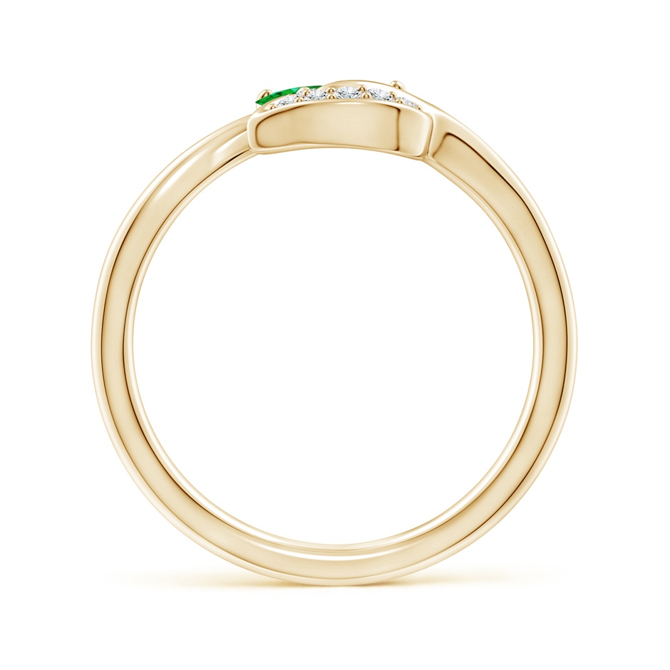 7x5mm AAAA Nature Inspired Emerald Bypass Ring with Diamond Leaf in Yellow Gold product image