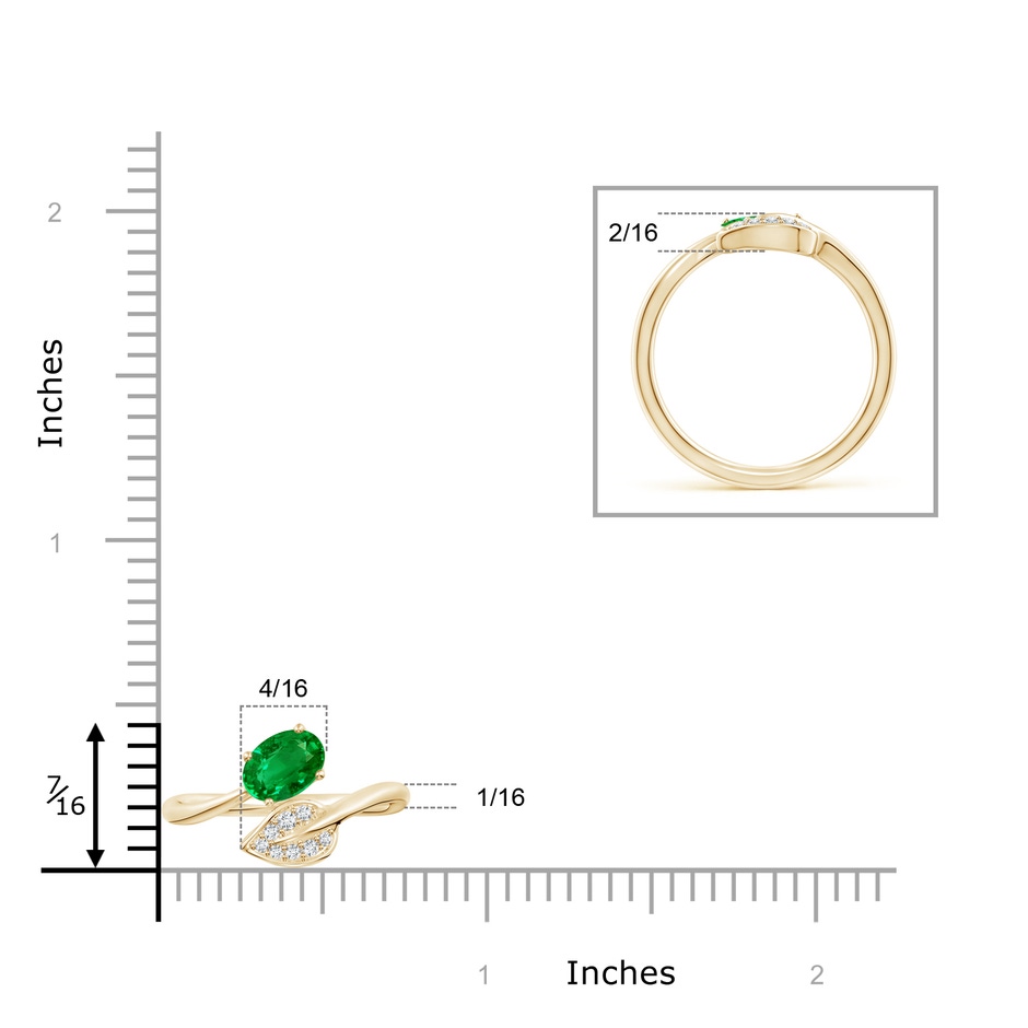 7x5mm AAAA Nature Inspired Emerald Bypass Ring with Diamond Leaf in Yellow Gold product image