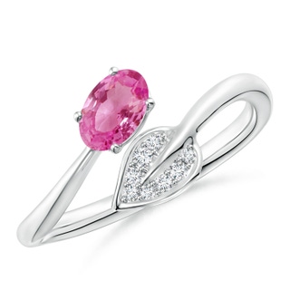 6x4mm AAA Nature Inspired Pink Sapphire Bypass Ring with Diamond Leaf in White Gold