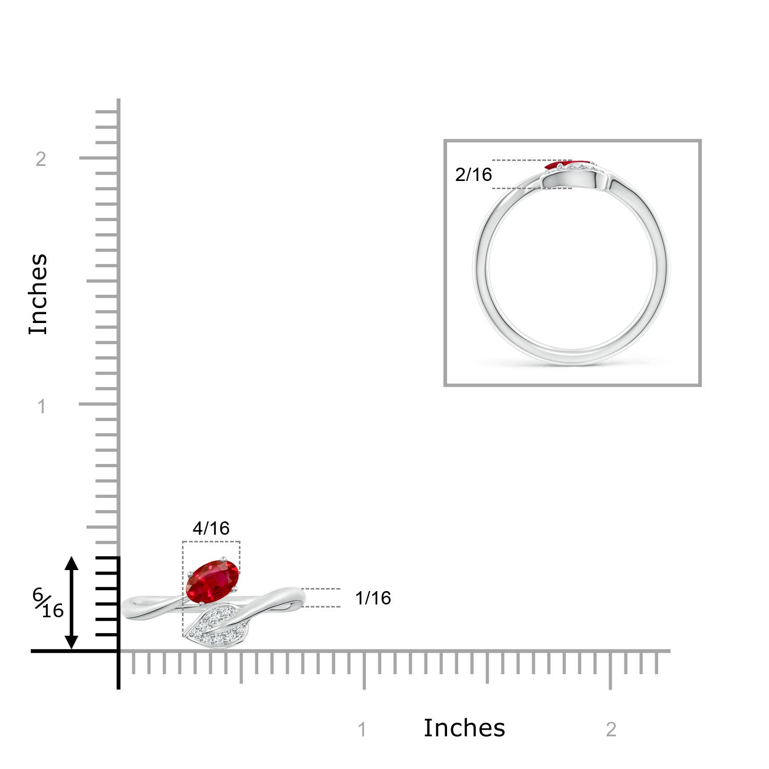 AAA - Ruby / 0.64 CT / 14 KT White Gold