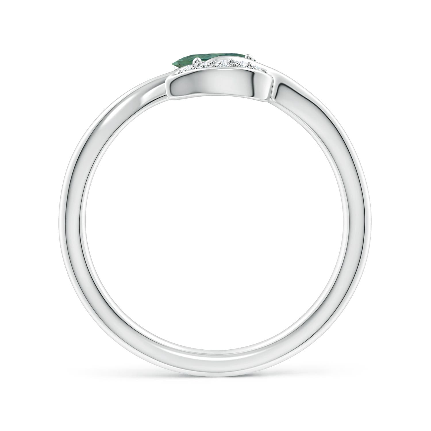 6x4mm AA Nature Inspired Teal Montana Sapphire Ring with Diamond Leaf in White Gold - side 3
