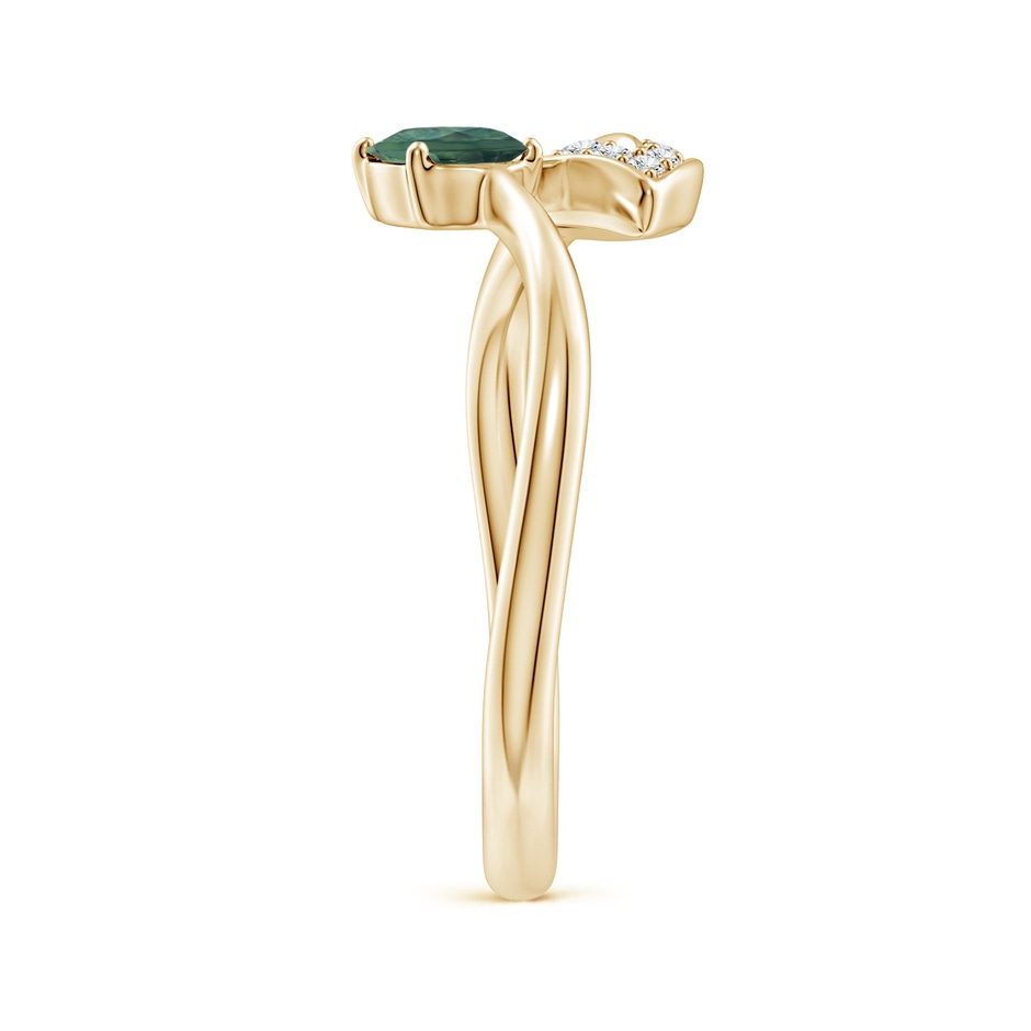 6x4mm AA Nature Inspired Teal Montana Sapphire Ring with Diamond Leaf in Yellow Gold side 299