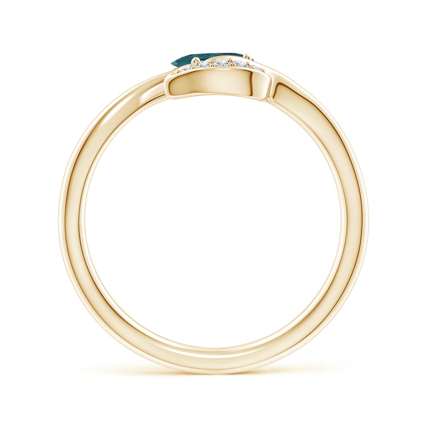 6x4mm AAA Nature Inspired Teal Montana Sapphire Ring with Diamond Leaf in 18CT Yellow Gold - side 3