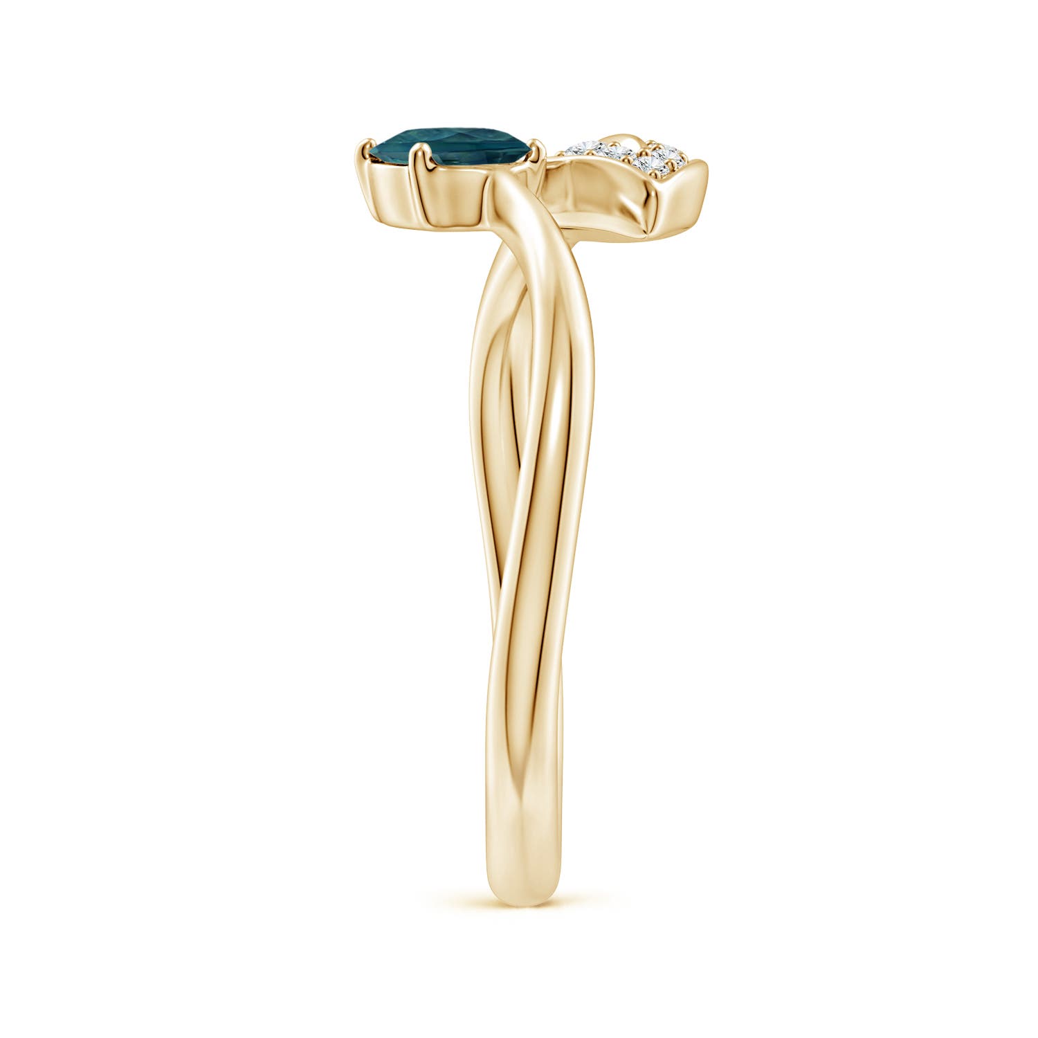 6x4mm AAA Nature Inspired Teal Montana Sapphire Ring with Diamond Leaf in 18CT Yellow Gold - side 6